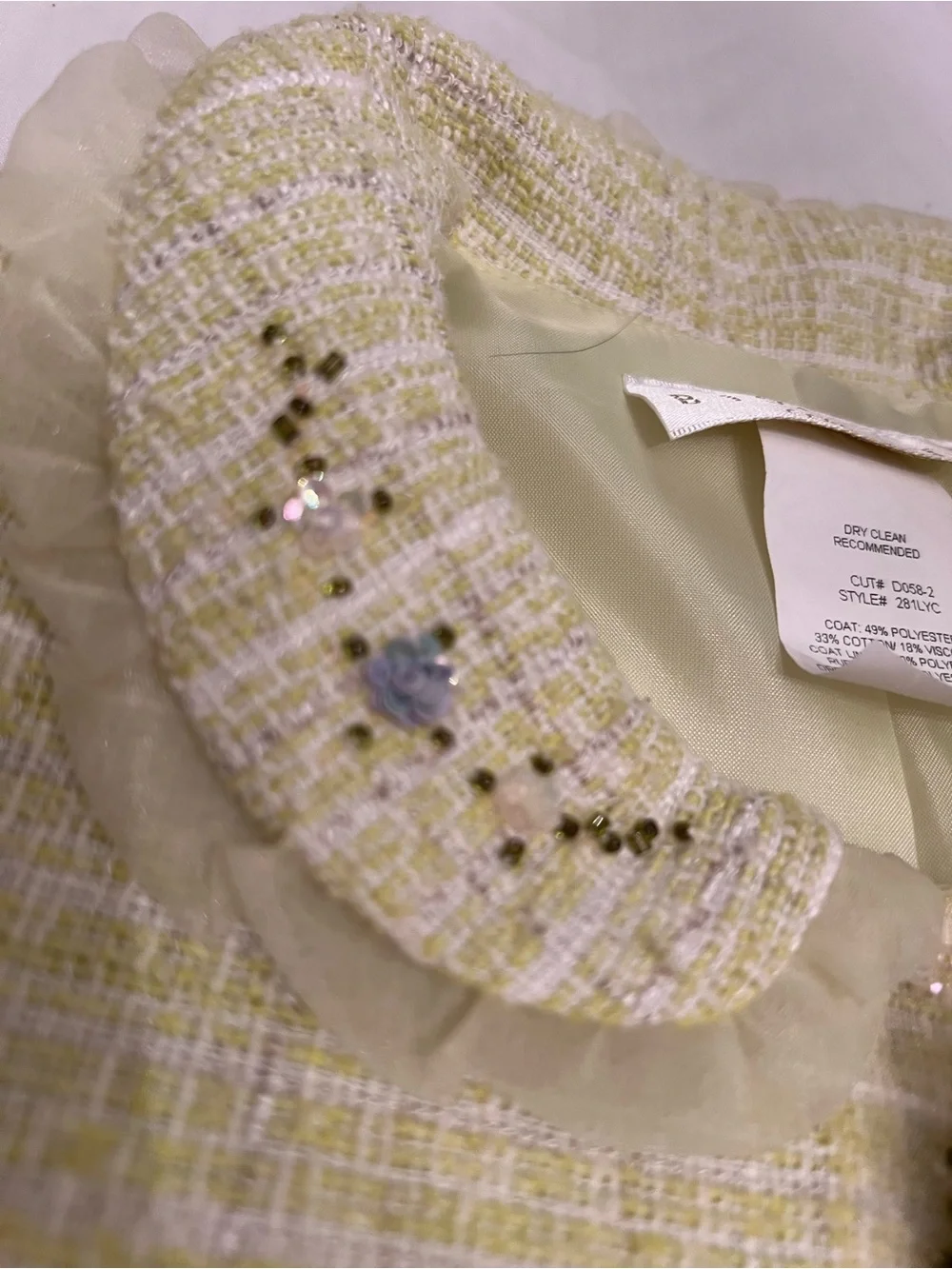 Biscotti Collezioni Girls Pastel Yellow Tweed Long Dress Coat / Jacket - Size 5
